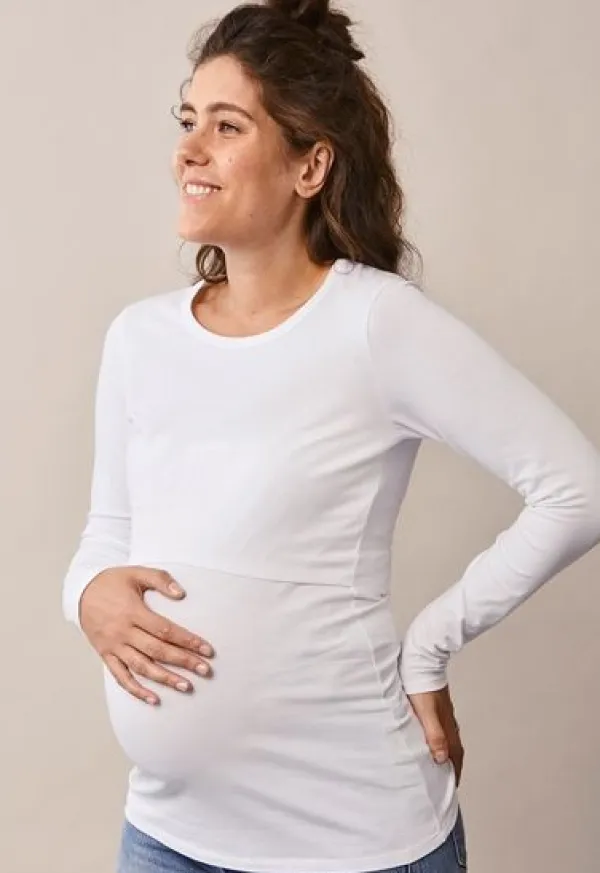 Clearance Boob Design - imetyspaita pitkähihainen Classic Valkoinen Äitiyspaidat|Imetyspaidat