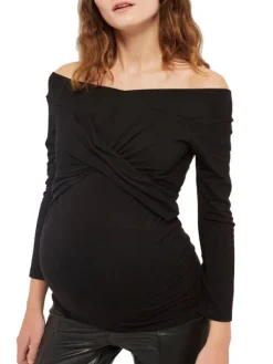 Sale Fun Mum - äitiystoppi Bardot Off Shoulder, musta Äitiyspaidat
