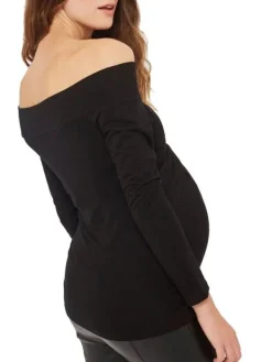 Sale Fun Mum - äitiystoppi Bardot Off Shoulder, musta Äitiyspaidat