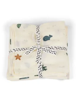 Discount Iso kapaloliina 120x120 Sea friends 2-pack - Puuvillaharsot