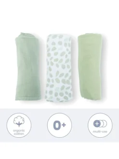 Online Luomupuuvillainen harso 3-Pack, leaves green | Puuvillaharsot