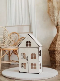 Clearance Luonnollinen puinen nukkekoti avattavalla etuosalla Toiminnalliset Lelut|Puiset Lelut