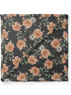 Hot - kukkaharso 120x120 - Peony Blooms, Charcoal Gray Puuvillaharsot