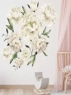 Seinätarra Setti 140x140cm, White Peonies Seinätarra Setit