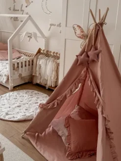 Sale Tiipii teltta röyhelöreunoilla ja matolla, dirty pink Toiminnalliset Lelut|Verhokatokset