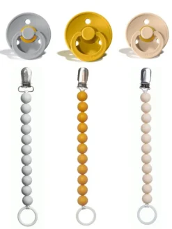 Outlet Tuttinauhat ja BIBS tutit vauvalle 3-PACK, mustard Tuttinauhat Lapselle