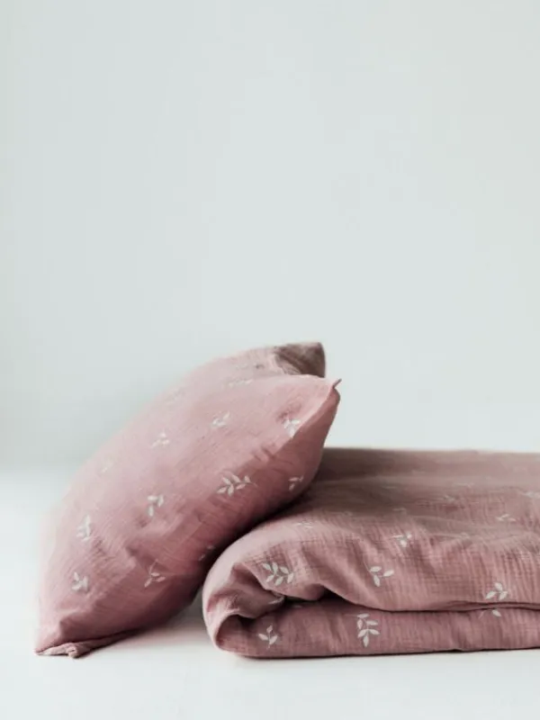Online Vauvan harso pussilakanasetti 85x125cm - Blush Leaves Vuodevaatteet Ja Viltit