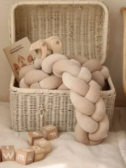 Clearance Velvet Palmikko reunasuoja pinnasänkyyn ja juniorisänkyyn - Beige Vuodevaatteet Ja Viltit