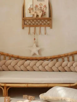 Clearance Velvet Palmikko reunasuoja pinnasänkyyn ja juniorisänkyyn - Beige Vuodevaatteet Ja Viltit